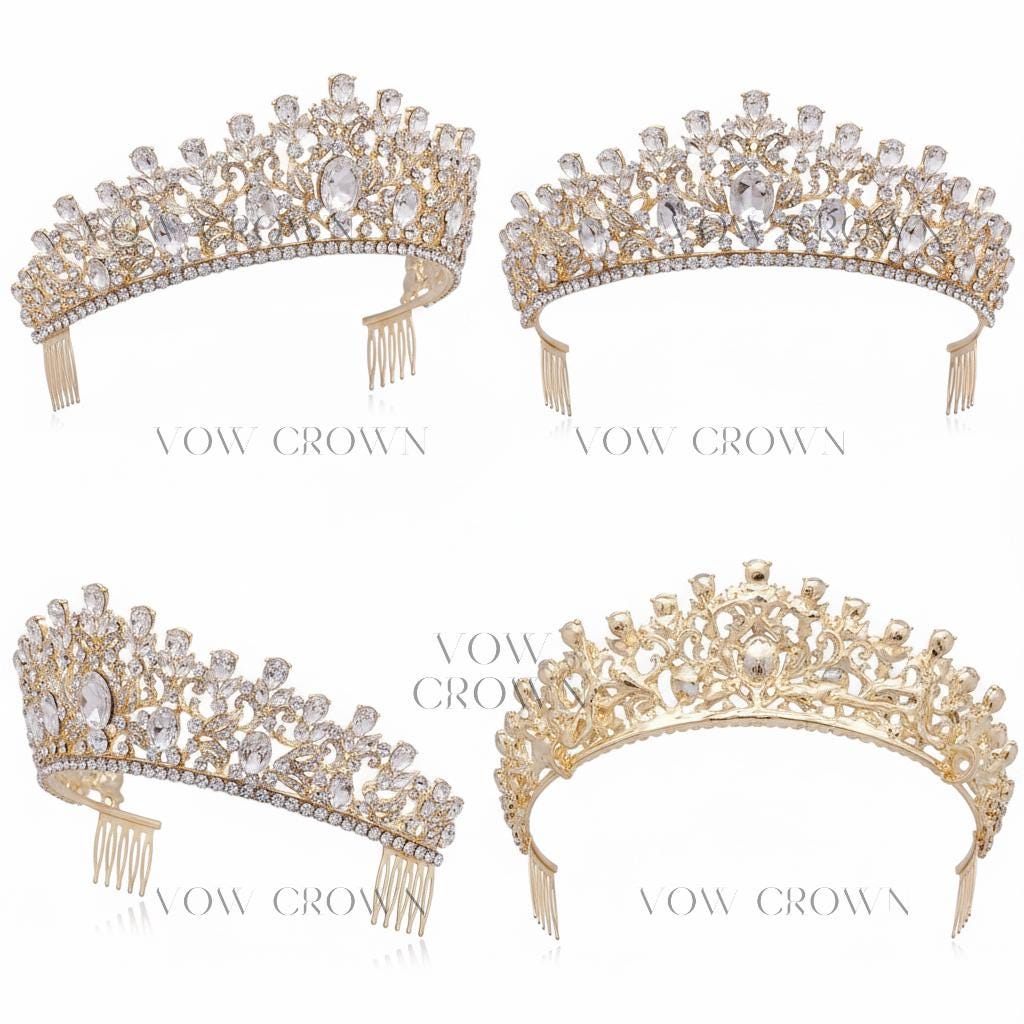 Gold Baroque Bridal Tiara | Pear-Cut Crystal Wedding Crown