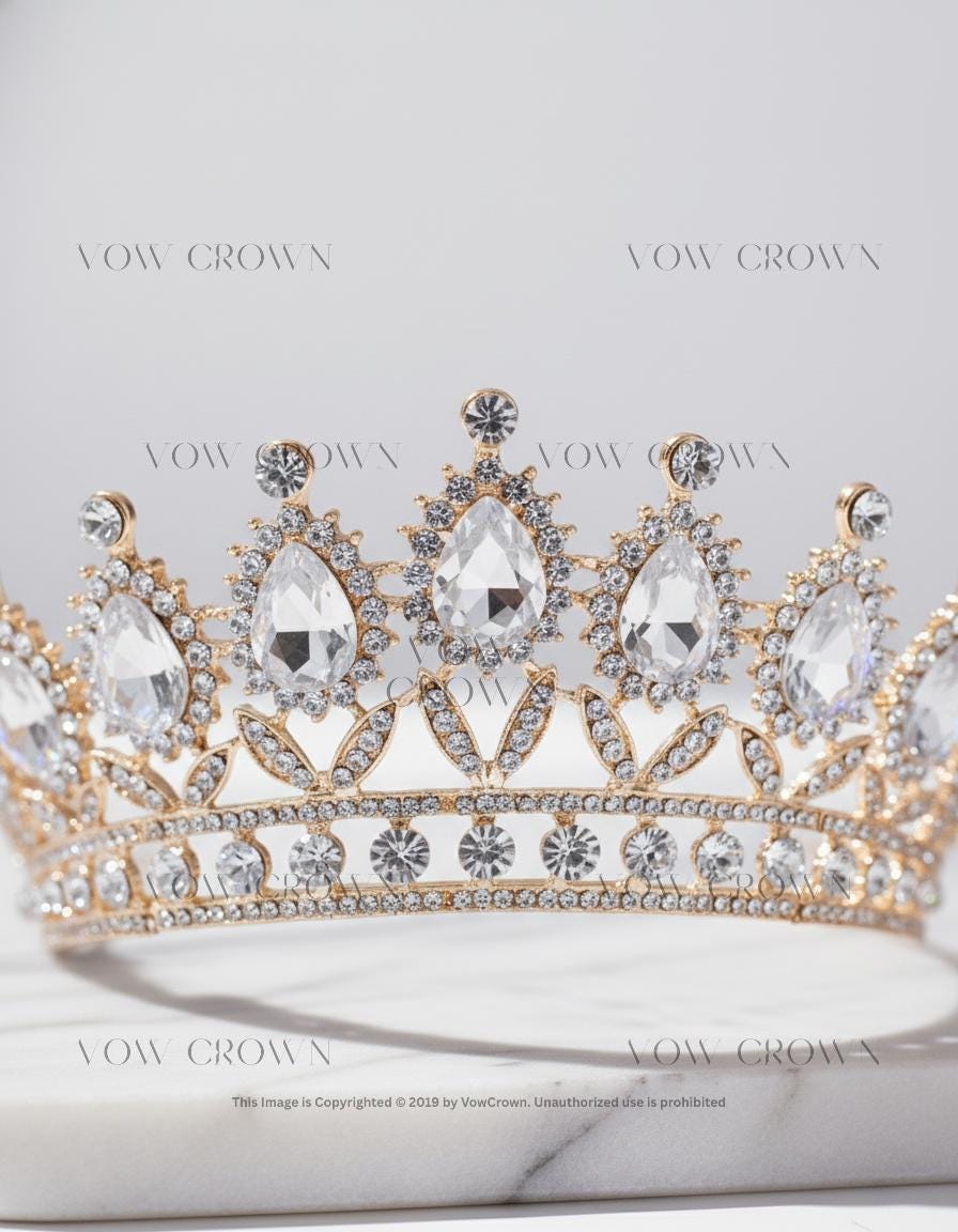 Gold Baroque Crystal Bridal Tiara | Rhinestone Princess Crown
