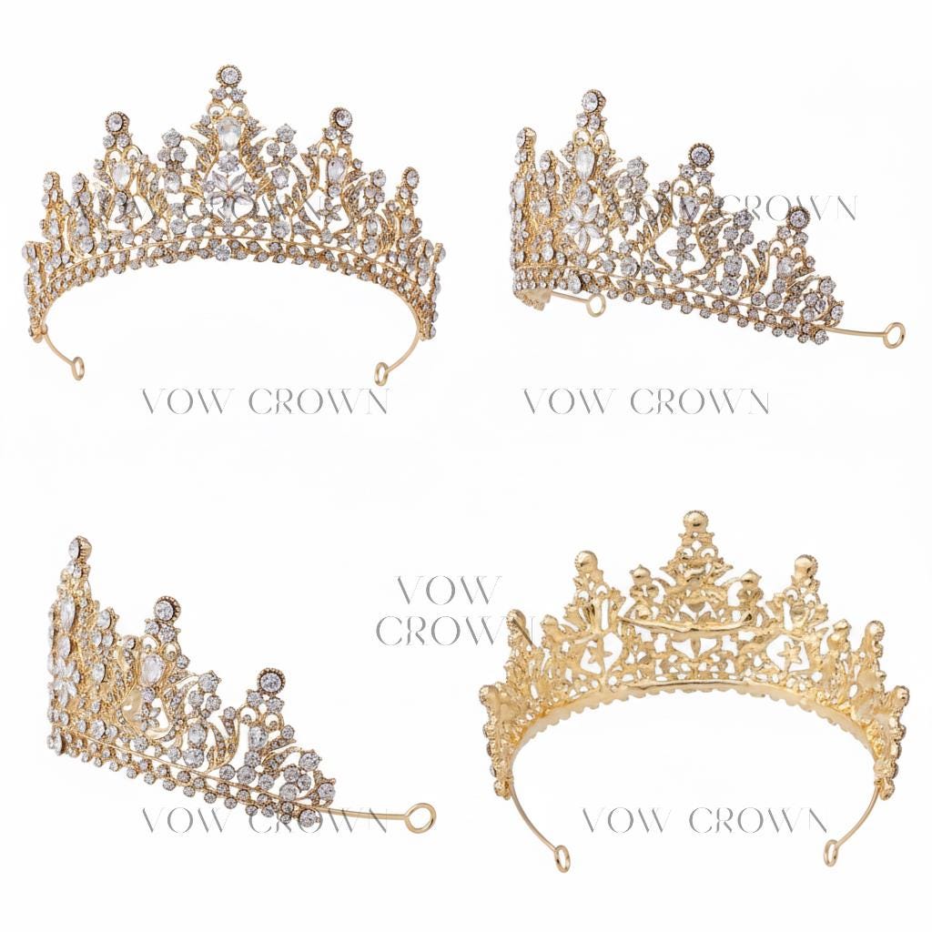 Gold Filigree Crystal Bridal Tiara | Pear Drop Baroque Wedding Crown | Elegant Floral Princess Headpiece