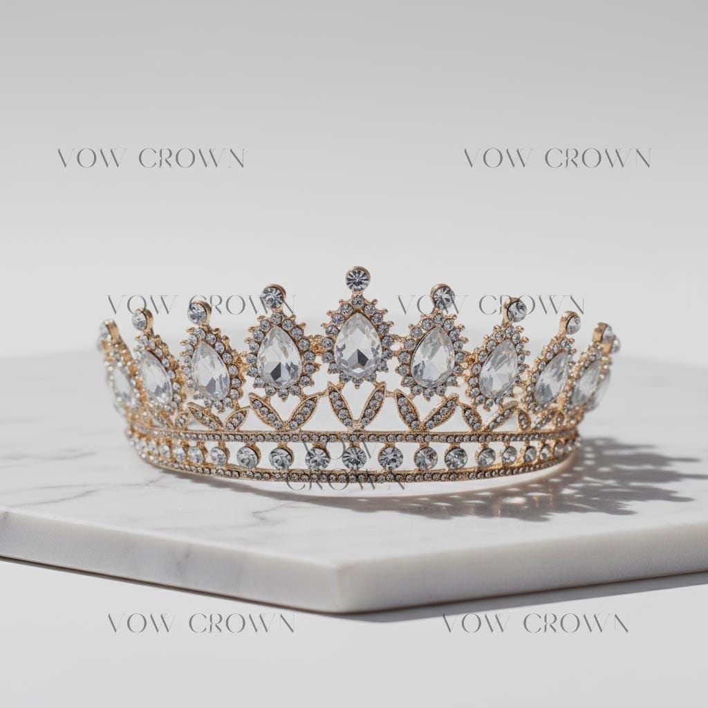 Gold Baroque Crystal Bridal Tiara | Rhinestone Princess Crown