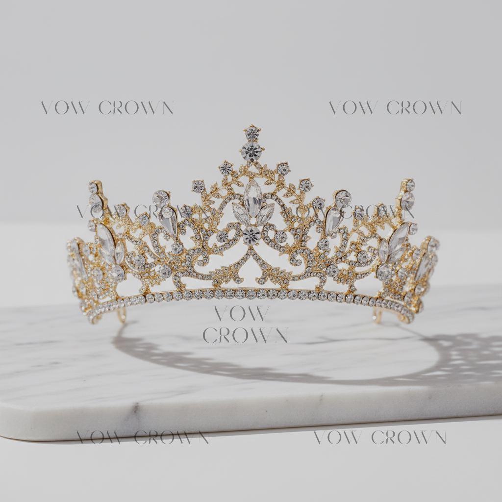 Gold Crystal Bridal Tiara | Vintage Baroque Rhinestone Princess Crown