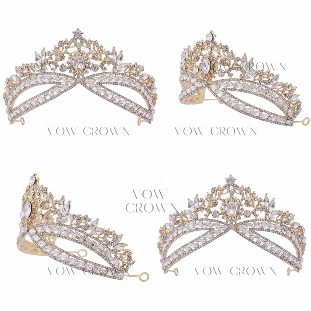 Gold Crystal Bridal Tiara | Vintage Baroque Rhinestone Crown