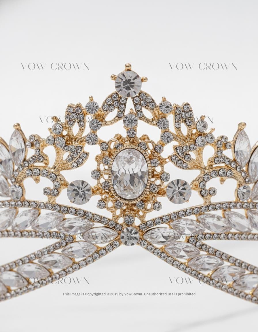 Gold Crystal Bridal Tiara | Vintage Baroque Rhinestone Crown