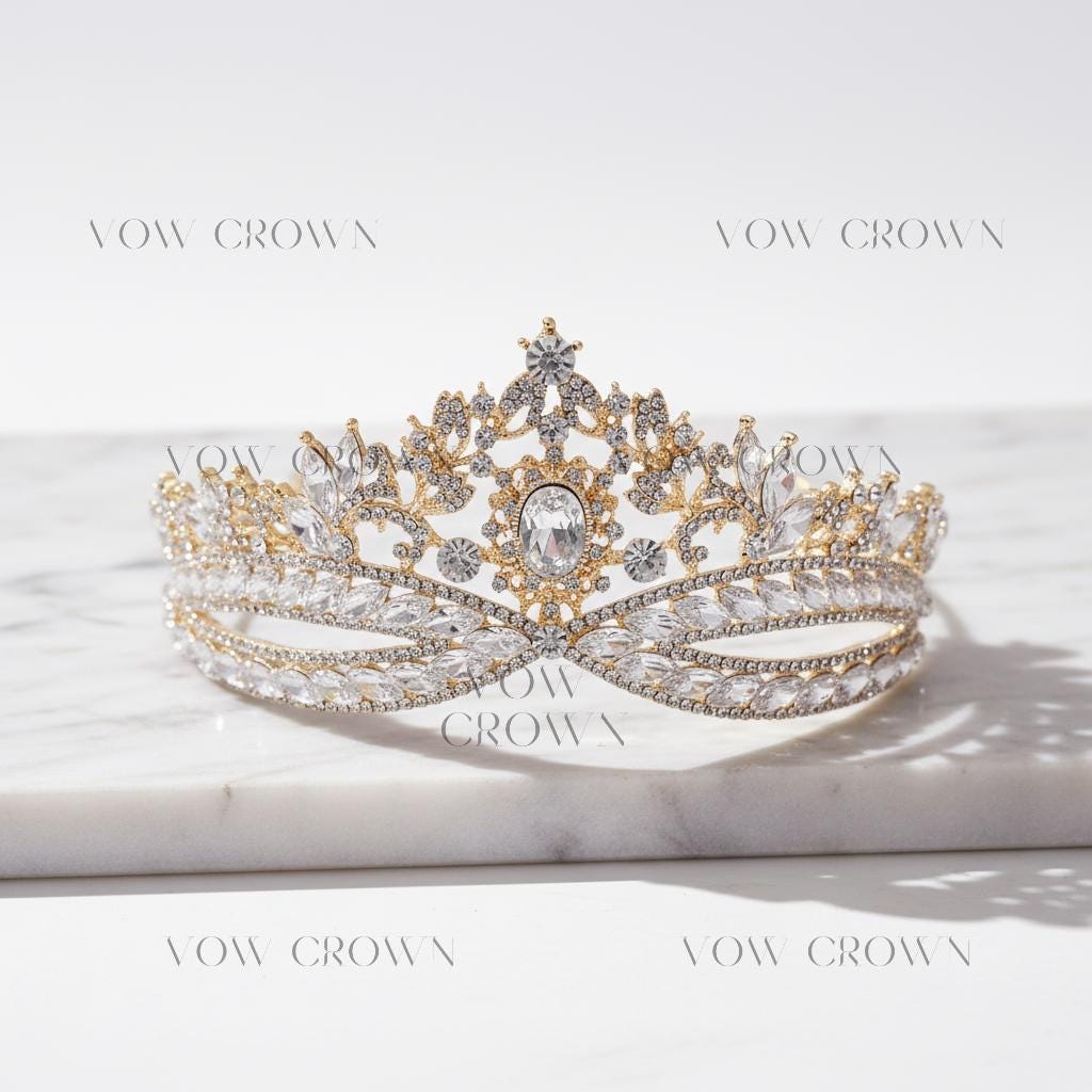 Gold Crystal Bridal Tiara | Vintage Baroque Rhinestone Crown