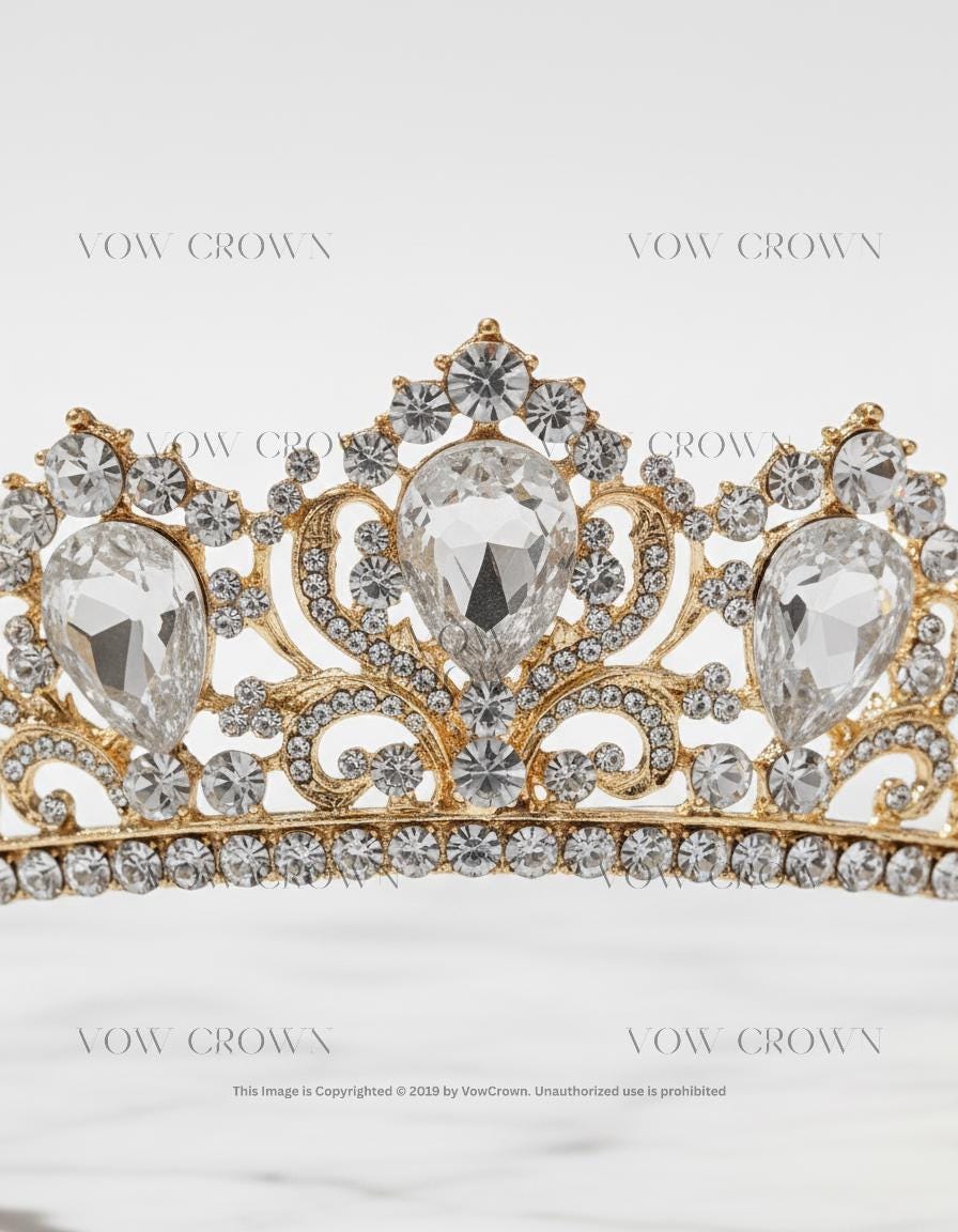 Gold Crystal Bridal Tiara | Vintage Baroque Rhinestone Wedding Crown