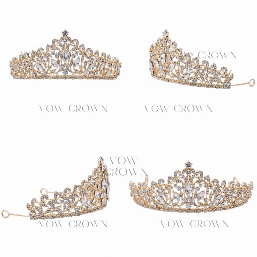 Luxury Gold Crystal Bridal Small Tiara | Vintage Baroque Wedding Tiara | Royal Rhinestone Princess Headpiece