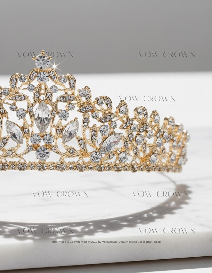 Luxury Gold Crystal Bridal Small Tiara | Vintage Baroque Wedding Tiara | Royal Rhinestone Princess Headpiece