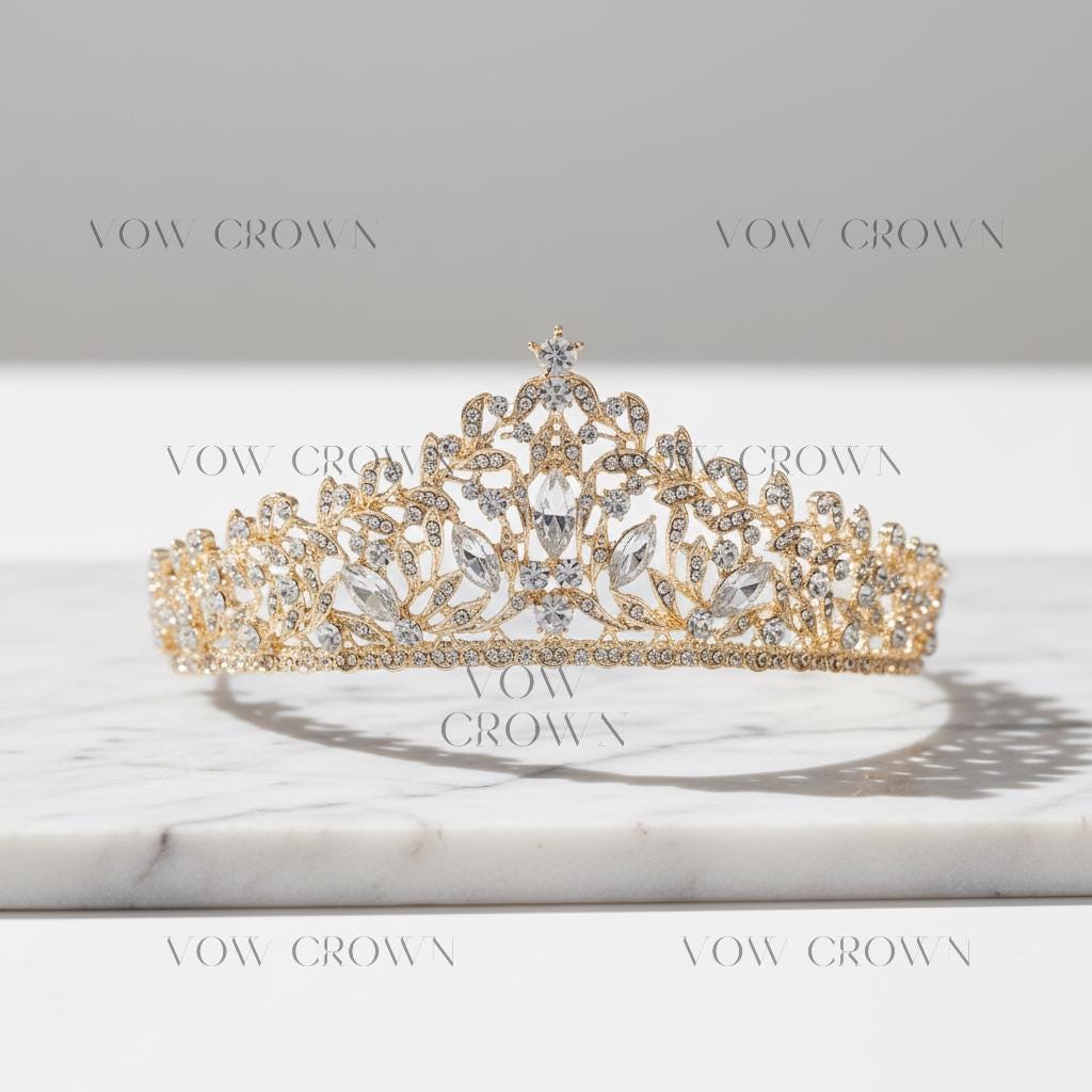 Luxury Gold Crystal Bridal Small Tiara | Vintage Baroque Wedding Tiara | Royal Rhinestone Princess Headpiece