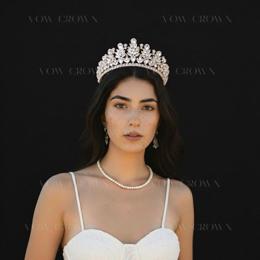 Wedding Headdress Accessories | Princess Baroque Tiaras Crown | Rhinestone Crystal Leaves Crown Headpieces