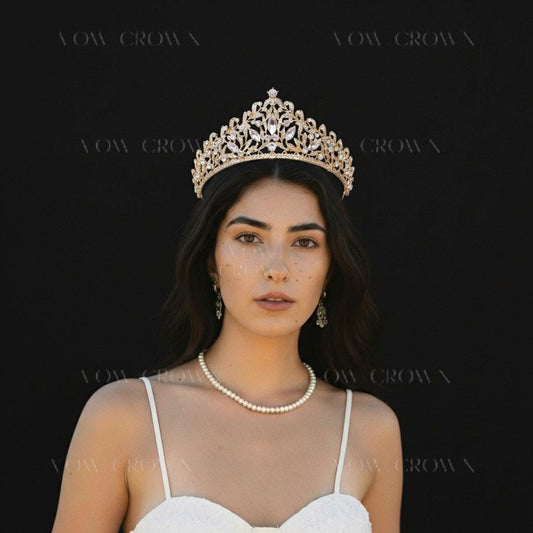 Luxury Gold Crystal Bridal Small Tiara | Vintage Baroque Wedding Tiara | Royal Rhinestone Princess Headpiece