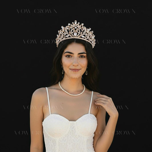 Gold Heart Bridal Tiara | Baroque Rhinestone Princess Crown