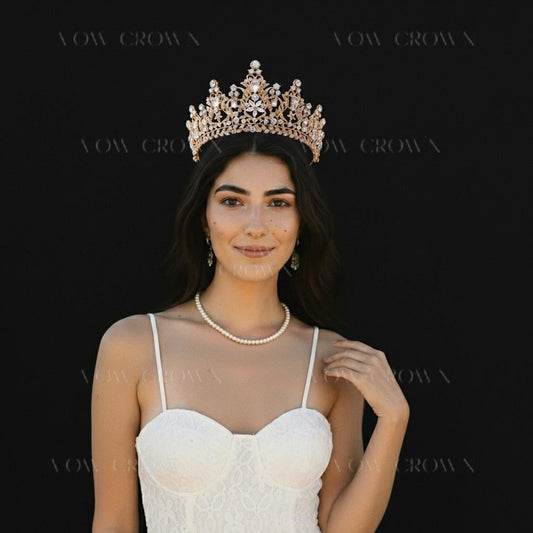 Gold Filigree Crystal Bridal Tiara | Pear Drop Baroque Wedding Crown | Elegant Floral Princess Headpiece