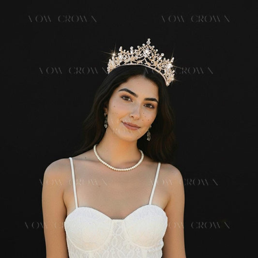 Gold Crystal Bridal Tiara | Vintage Baroque Rhinestone Princess Crown