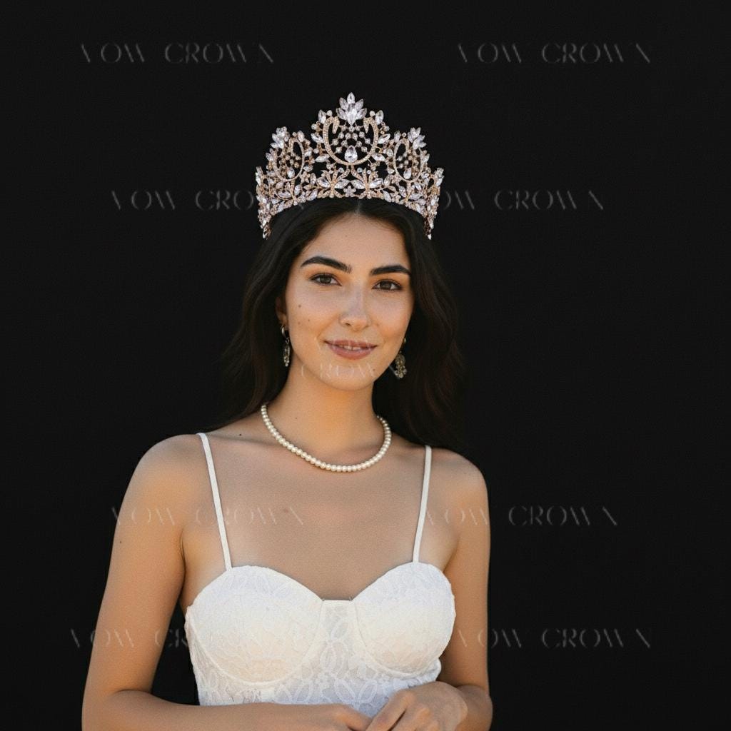 Gold Baroque Bridal Tiara | Pear-Cut Crystal Rhinestone Headpiece