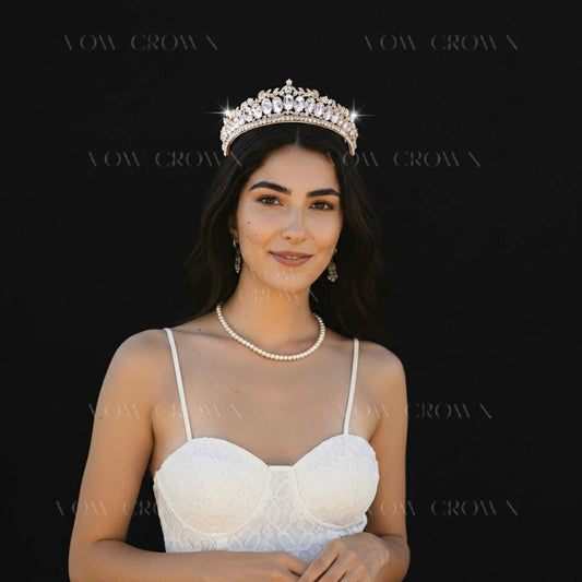 Gold Bridal Tiara | Oval Crystal Baroque Wedding Crown