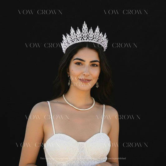 Luxury Silver Crystal Bridal Tiara | Tall Princess Wedding Crown | Sparkling Rhinestone Queen Diadem