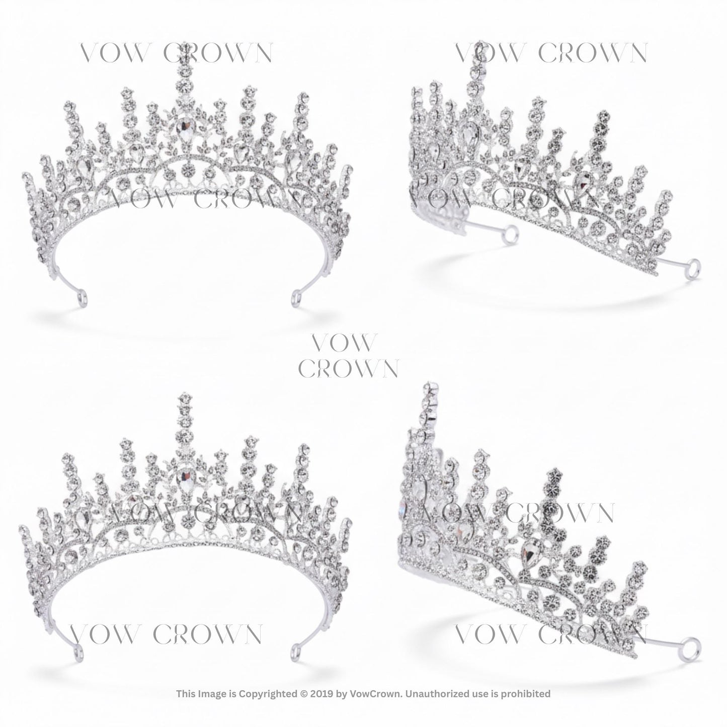 Luxury Silver Crystal Bridal Crown | Tall Royal Wedding Tiara | Full Rhinestone Queen Headpiece