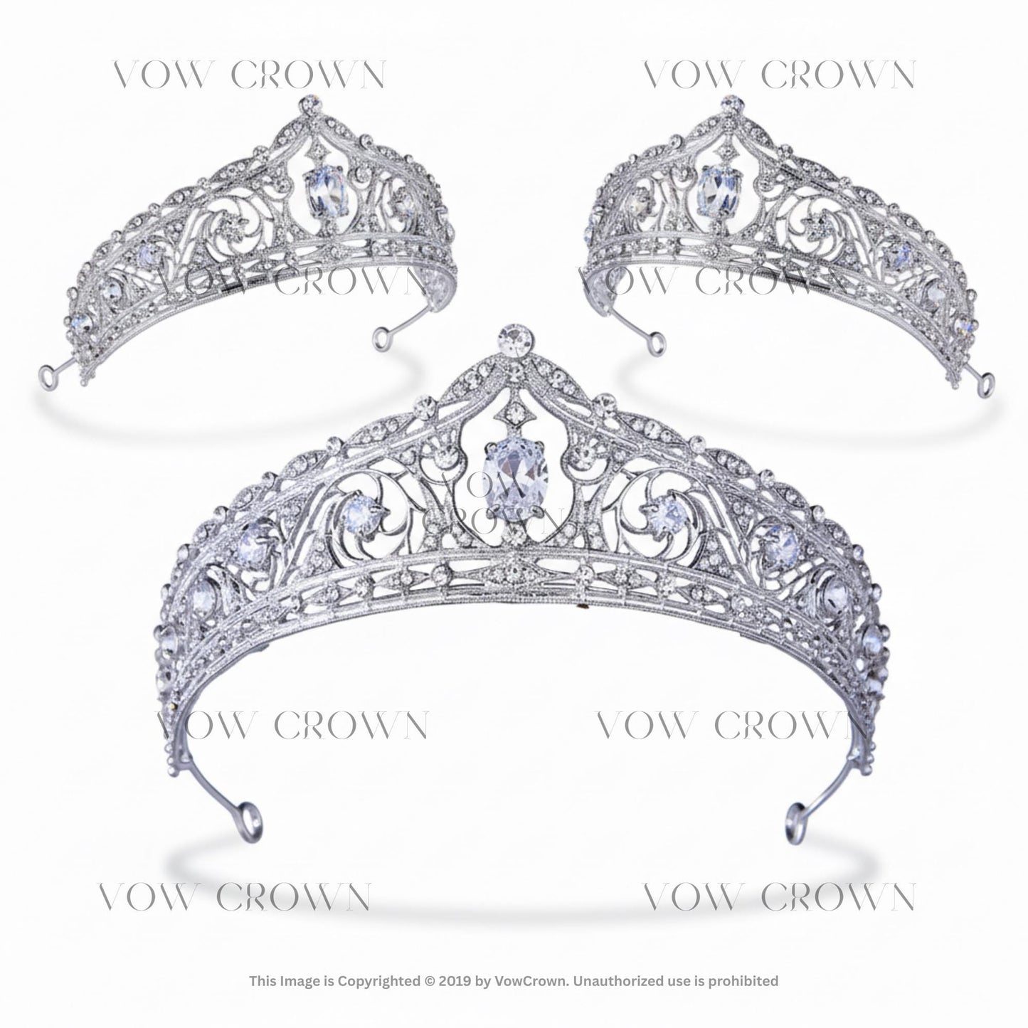 Vintage Silver Crystal Bridal Tiara | Art Deco Wedding Crown | Elegant Rhinestone Princess Headpiece