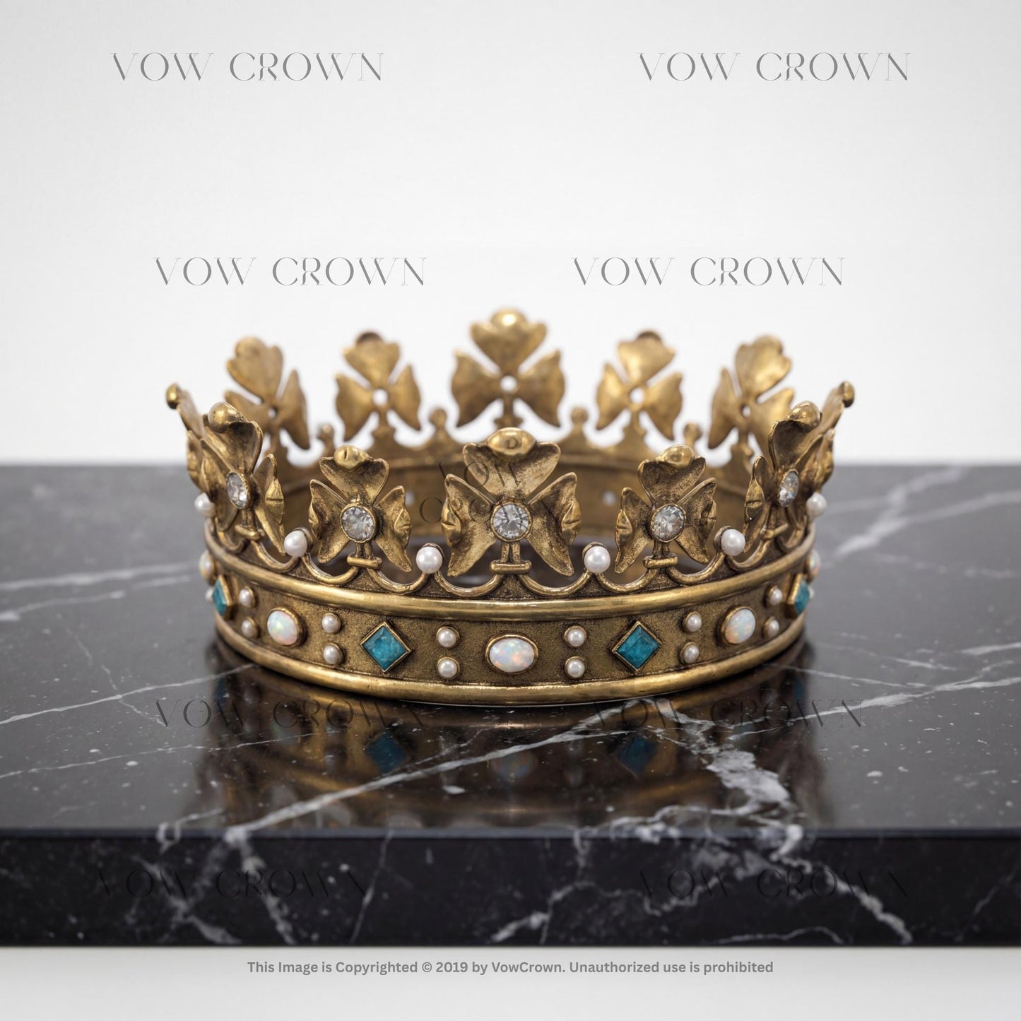 Vintage Gold King Crown: Royal Blue AB Gemstone Costume Tiara