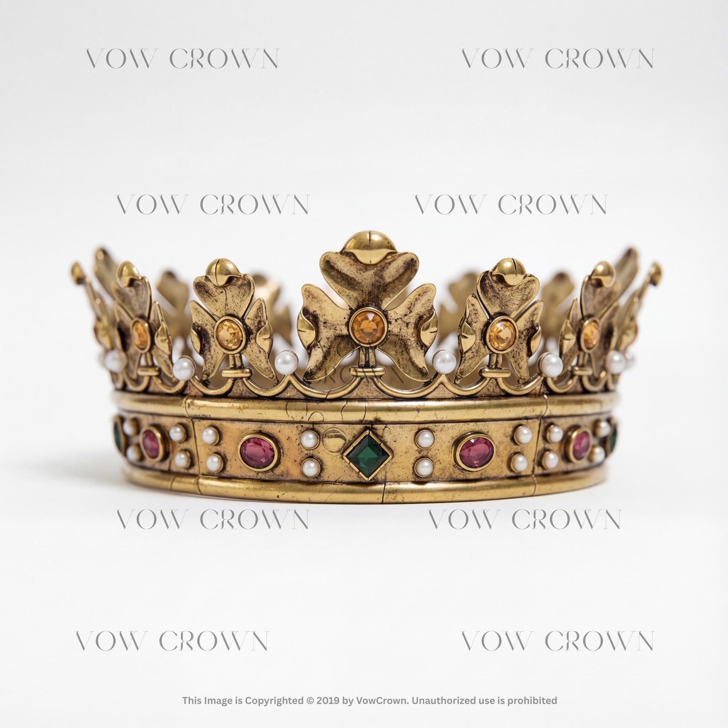 Vintage Gold Royal King Crown: Gold Costume Party Tiara Pearl Pageant Diadem