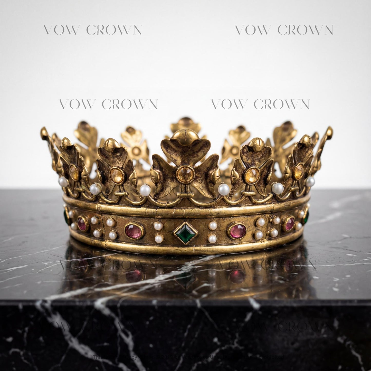 Vintage Gold Royal King Crown: Gold Costume Party Tiara Pearl Pageant Diadem