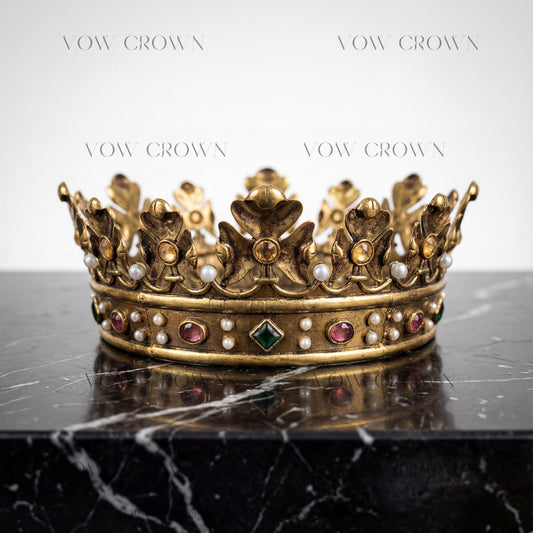 Vintage Gold Royal King Crown: Gold Costume Party Tiara Pearl Pageant Diadem