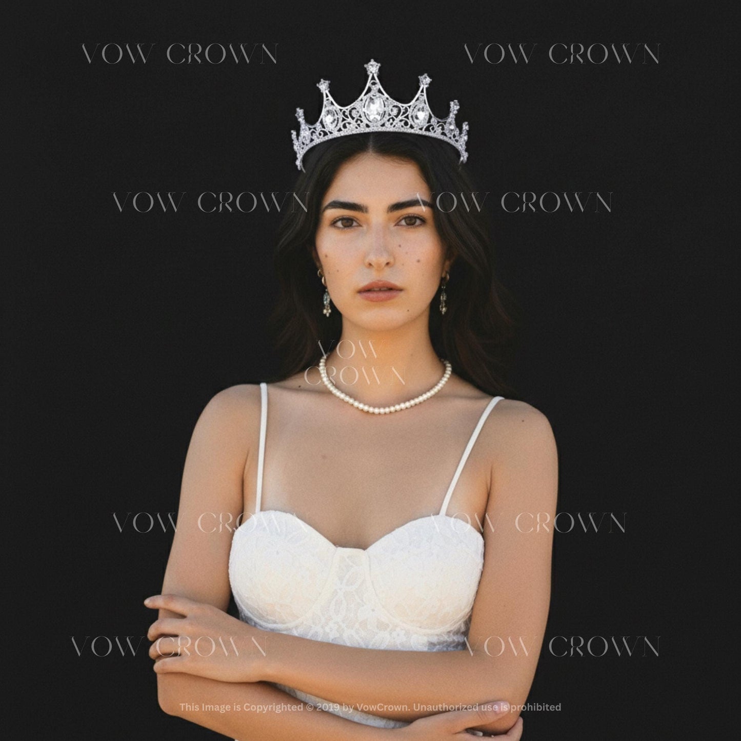 Classic Silver Crystal Bridal Tiara | Oval Rhinestone Wedding Crown | Elegant Princess Queen Headpiece