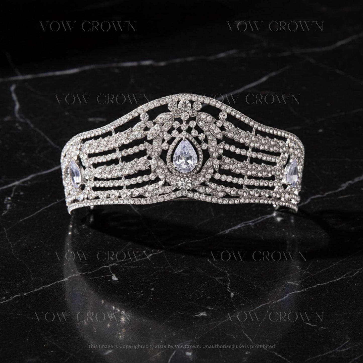 Art Deco Crystal Bridal Tiara | Silver Wedding Crown with Teardrop Stone | Vintage Royal Tiara | Luxury Bridal Queen Headpiece