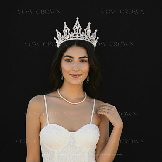 Royal Crystal Queen Crown | Silver Wedding Crown Tiara | Princess Bridal Vintage Luxury Crystal Headpiece | Pageant Crown