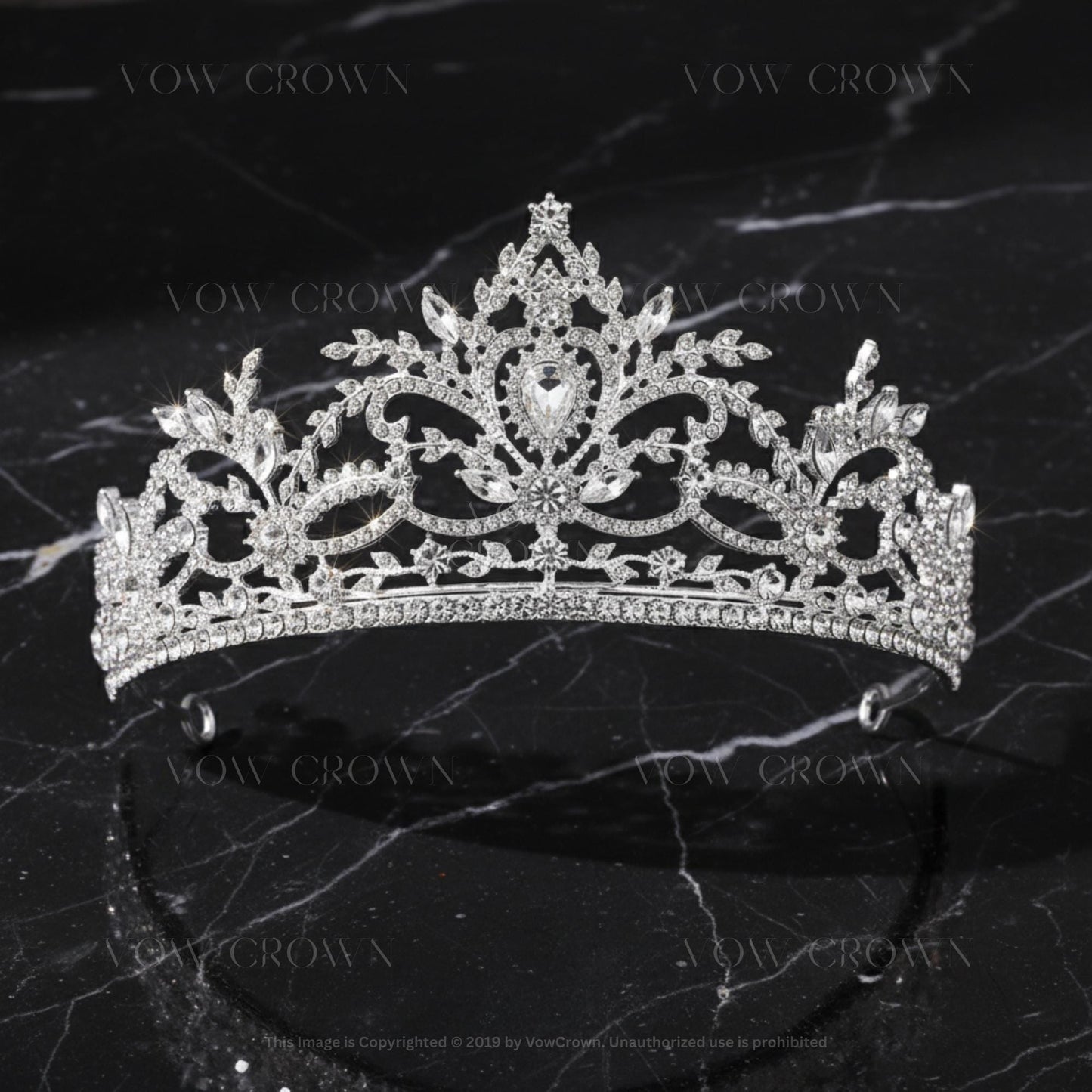 Luxury Crystal Bridal Tiara Crown | Silver Wedding Crown with Leaf Design | Royal Vintage Tiara | Princess Bridal Queen Crown