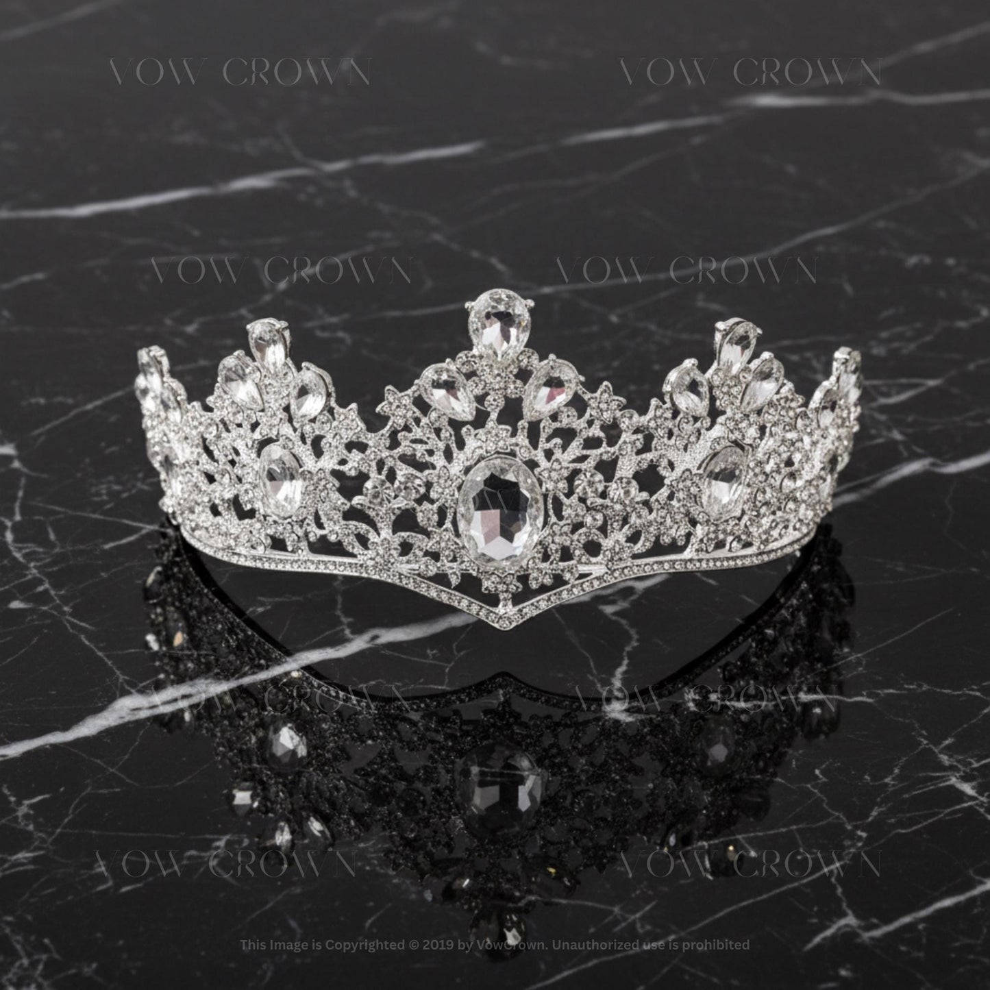 Crystal Bridal Tiara Crown | Silver Wedding Crown with Oval Rhinestone | Royal Princess Tiara | Luxury Bridal Queen Headpiece