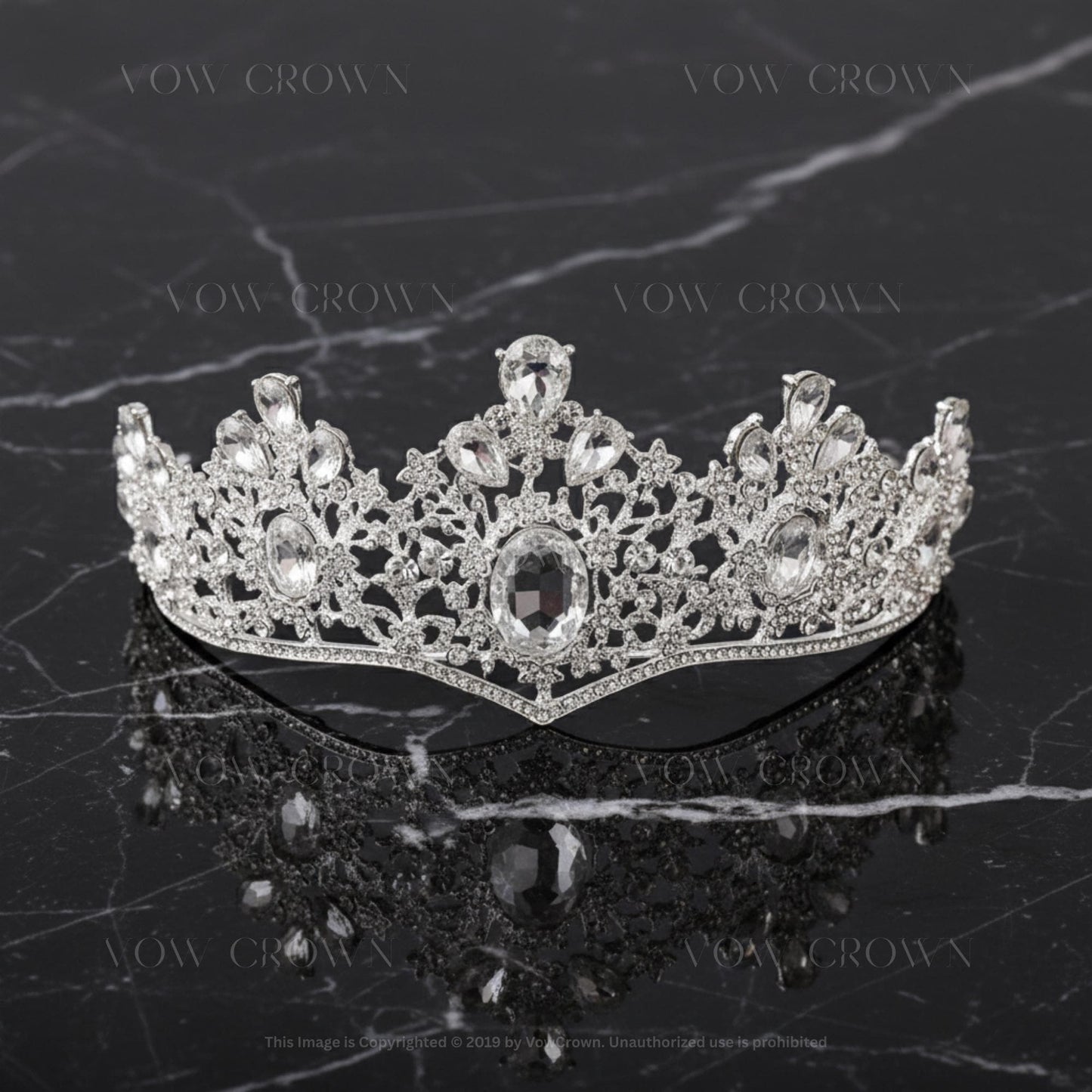 Crystal Bridal Tiara Crown | Silver Wedding Crown with Oval Rhinestone | Royal Princess Tiara | Luxury Bridal Queen Headpiece