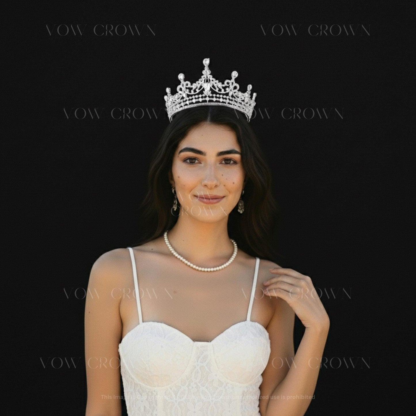 Classic Crystal Queen Crown | Silver Wedding Tiara with Teardrop Crystal | Royal Bridal Crown | Luxury Princess Headpiece