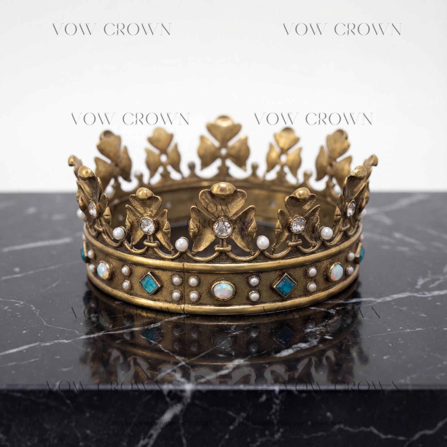 Vintage Gold King Crown: Royal Blue AB Gemstone Costume Tiara