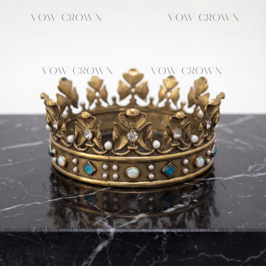 Vintage Gold King Crown: Royal Blue AB Gemstone Costume Tiara